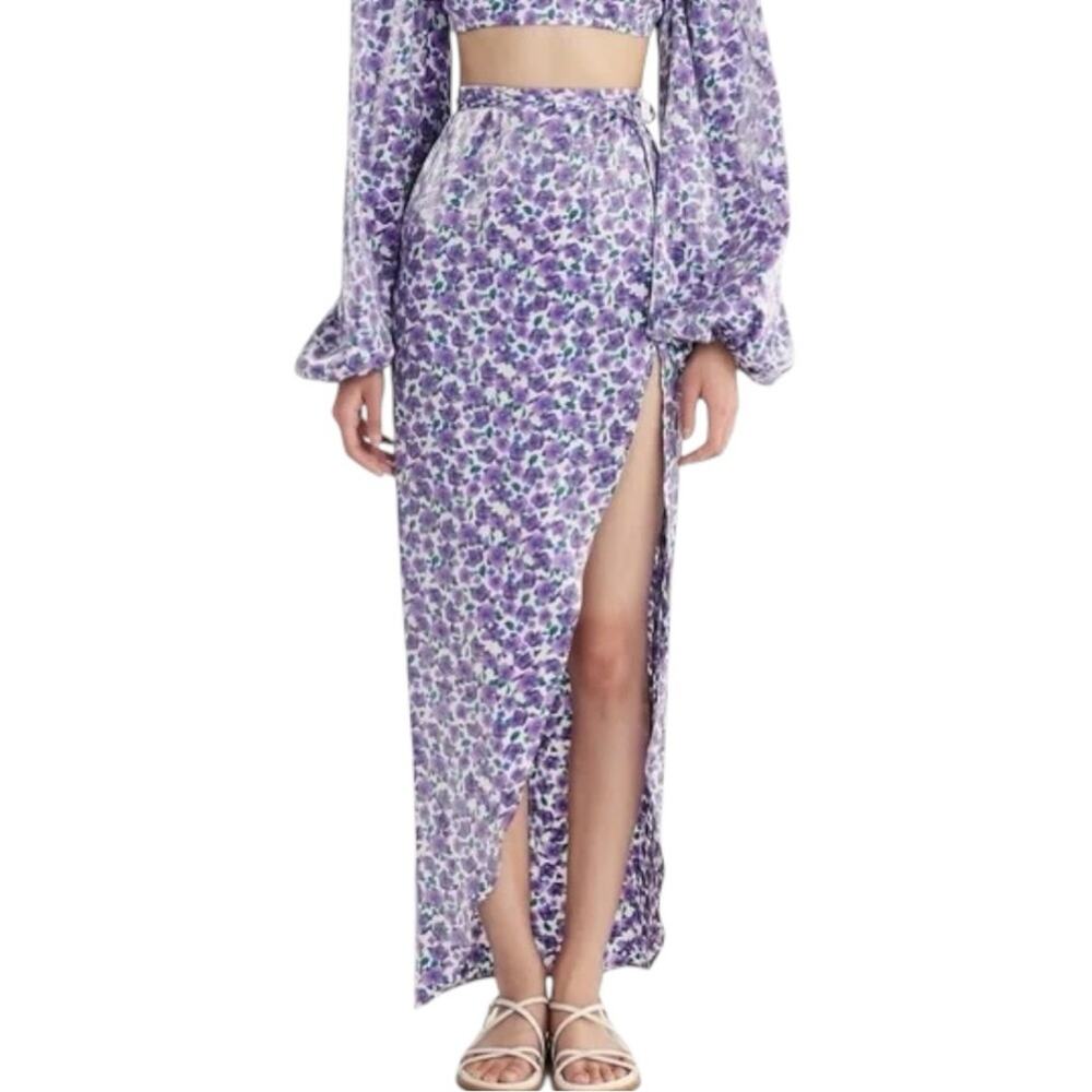 Rumer Revolve NWT luxurious skirt with leg Slit floral purple maxi skirt Medium
